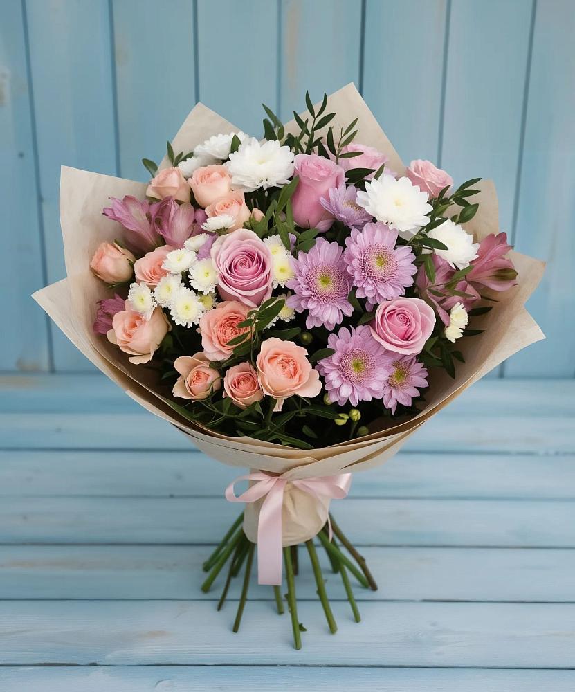 Букет цветов из: Хризантемы, Розы и Альстромерии в Томмоте
