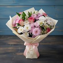 Букет цветов из:  Хризантемы, Альстромерии и Розы #REPLACE_PRED# Томмоте