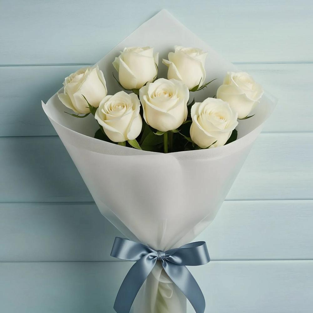 Букет 7 Белых роз Эдлесс Лав в Томмоте